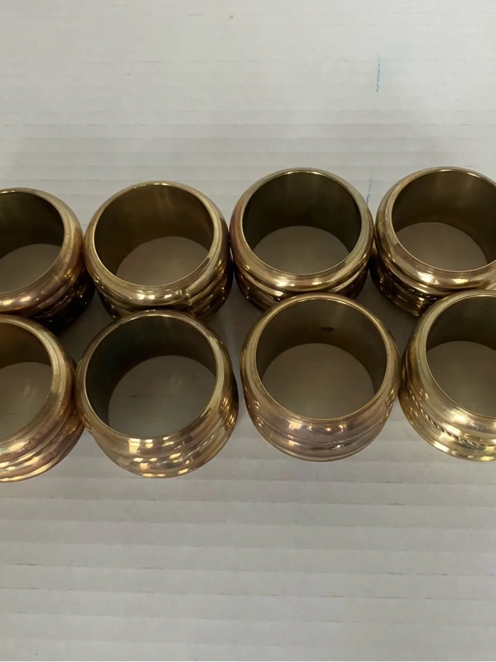 Vintage Gold Brass Metallic Napkin Rings Set of 8‎ Ribbed Rope Details